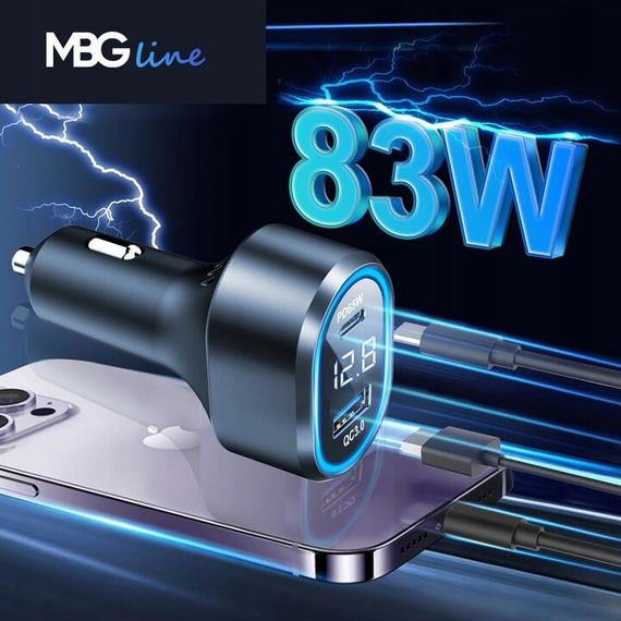 Szybka ładowarka samochodowa MBG line PD79AD ULTRA z wbudowanym woltomierzem
