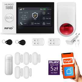 Bezprzewodowy alarm GSM + WiFi - system alarmowy HUXGO z aplikacją TUYA - zestaw alarmowy HXA007 2G B D5 BS z syreną bezprzewodową