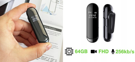 Mini kamera szpiegowska V8 + dyktafon - pamięć 64GB, Full HD, wyświetlacz LCD