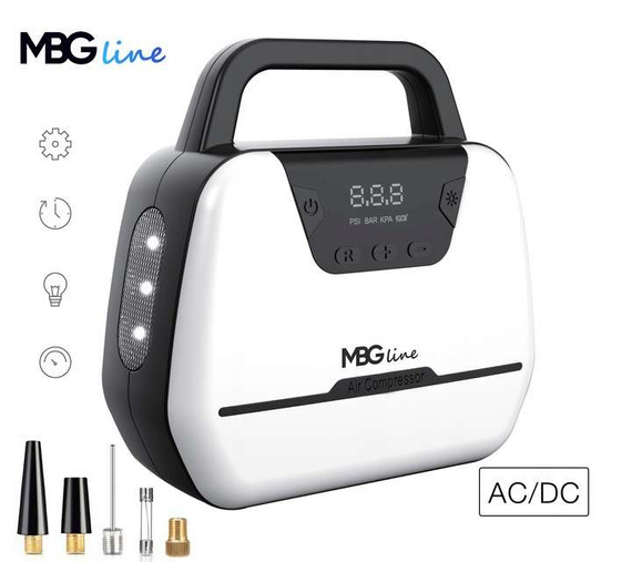 Kompresor samochodowy MBG line 1866 - sprężarka 12V / 230V LED pompka z wyświetlaczem LCD 