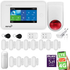 Alarm bezprzewodowy WiFi + GSM 4G LTE - zestaw alarmowy HUXGO z aplikacją TUYA - HXA006 4G W D12 BS z syreną bezprzewodową