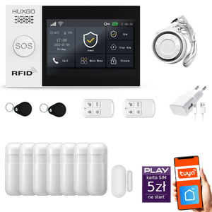 Bezprzewodowy alarm GSM + WiFi - system alarmowy HUXGO z aplikacją TUYA - zestaw alarmowy HXA007 2G B R7 PS z syreną przewodową