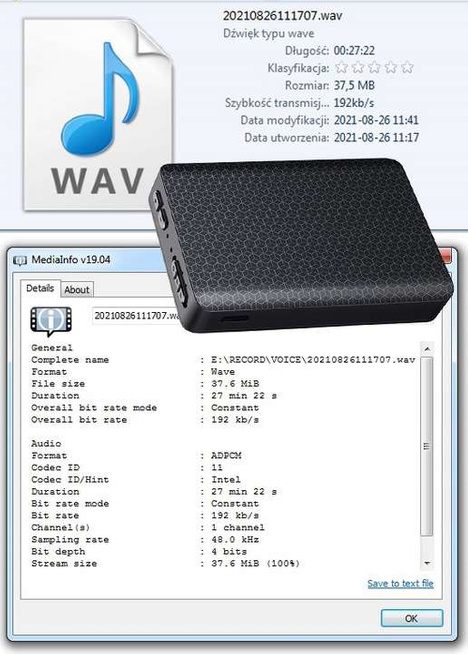 Dyktafon szpiegowski z detekcją dźwięku Q85 - podsłuch 32GB