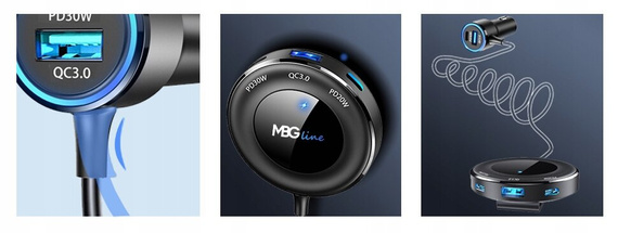 Rozdzielacz USB do zapalniczki samochodowej, ładowarka USB - MBG line C78 PRO
