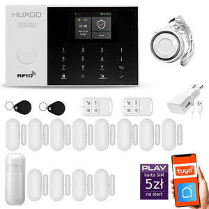 Bezprzewodowy alarm GSM + WiFi - system alarmowy HUXGO z aplikacją TUYA - zestaw alarmowy HXA005 2G B D12 PS z syreną przewodową
