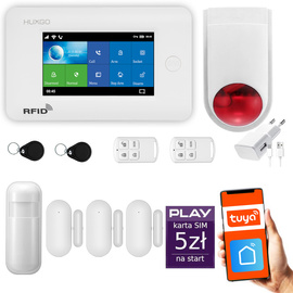 Bezprzewodowy alarm GSM + WiFi - system alarmowy HUXGO z aplikacją TUYA - zestaw alarmowy HXA006 2G W D3 BS z syreną bezprzewodową