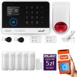 Bezprzewodowy alarm GSM +WiFi - system alarmowy HUXGO z aplikacją TUYA - zestaw alarmowy HXA003 2G B R5 BS z syreną bezprzewodową