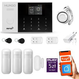Bezprzewodowy alarm GSM + WiFi - system alarmowy HUXGO z aplikacją TUYA - zestaw alarmowy HXA005 2G B R3 PS z syreną przewodową