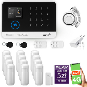 Alarm bezprzewodowy WiFi + GSM 4G - zestaw alarmowy HUXGO z aplikacją TUYA - HXA003 4G B R12 PS z syreną przewodową