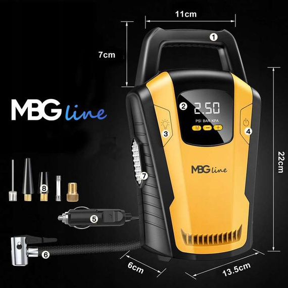 Kompresor samochodowy MBG line 3650 - sprężarka 12V z wyświetlaczem LED