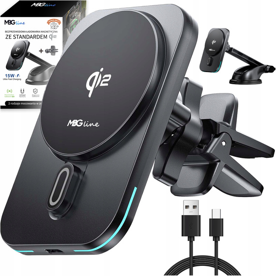 Uchwyt samochodowy na telefon iPhone z ładowarką indukcyjną MagSafe QI2 - MBG Line MBG-Q2
