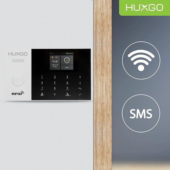 Bezprzewodowy alarm GSM + WiFi - system alarmowy HUXGO z aplikacją TUYA - zestaw alarmowy HXA005 2G B R5D5 PS z syreną przewodową