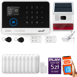 Bezprzewodowy alarm GSM +WiFi - system alarmowy HUXGO z aplikacją TUYA - zestaw alarmowy HXA003 2G B R9 BS z syreną bezprzewodową