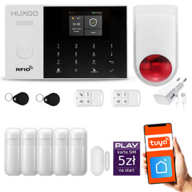 Bezprzewodowy alarm GSM + WiFi - system alarmowy HUXGO z aplikacją TUYA - zestaw alarmowy HXA005 2G B R5 BS z syreną bezprzewodową