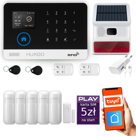 Bezprzewodowy alarm GSM +WiFi - system alarmowy HUXGO z aplikacją TUYA - zestaw alarmowy HXA003 2G B R5 BS z syreną bezprzewodową