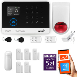 Bezprzewodowy alarm GSM +WiFi - system alarmowy HUXGO z aplikacją TUYA - zestaw alarmowy HXA003 2G B D5 BS z syreną bezprzewodową