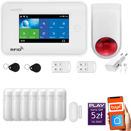 Bezprzewodowy alarm GSM + WiFi - system alarmowy HUXGO z aplikacją TUYA - zestaw alarmowy HXA006 2G W R7 BS z syreną bezprzewodową