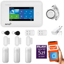 Bezprzewodowy alarm GSM + WiFi - system alarmowy HUXGO z aplikacją TUYA - zestaw alarmowy HXA006 2G W R3D3 PS z syreną przewodową