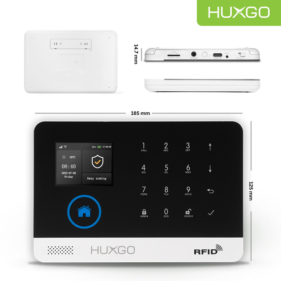 Bezprzewodowy alarm GSM +WiFi - system alarmowy HUXGO z aplikacją TUYA - zestaw alarmowy HXA003 2G B D5 BS z syreną bezprzewodową