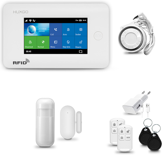 Bezprzewodowy alarm GSM + WiFi - system alarmowy HUXGO z aplikacją TUYA - zestaw alarmowy HXA006 2G W R1 PS z syreną przewodową