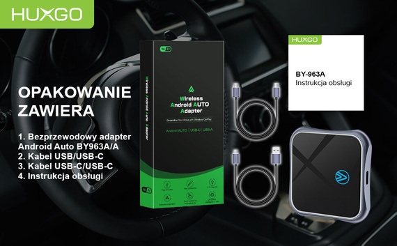 HUXGO, bezprzewodowy adapter samochodowy kompatybilny z Android Auto BY963A/A