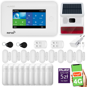 Alarm bezprzewodowy WiFi + GSM 4G - zestaw alarmowy HUXGO z aplikacją TUYA - HXA006 4G W R9D9 BS z syreną bezprzewodową