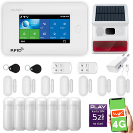Alarm bezprzewodowy WiFi + GSM 4G - zestaw alarmowy HUXGO z aplikacją TUYA - HXA006 4G W R7D7 BS z syreną bezprzewodową