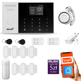 Bezprzewodowy alarm GSM + WiFi - system alarmowy HUXGO z aplikacją TUYA - zestaw alarmowy HXA005 2G B D7 PS z syreną przewodową