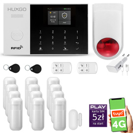 Alarm bezprzewodowy WiFi + GSM 4G - zestaw alarmowy HUXGO z aplikacją TUYA - HXA005 4G B R12 BS z syreną bezprzewodową