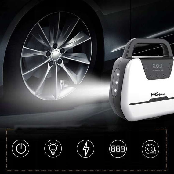 Kompresor samochodowy MBG line 1866 - sprężarka 12V / 230V LED pompka z wyświetlaczem LCD 