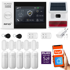 Bezprzewodowy alarm GSM + WiFi - system alarmowy HUXGO z aplikacją TUYA - zestaw alarmowy HXA007 2G B R5D5 BS z syreną bezprzewodową
