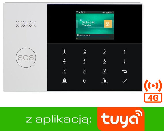 Bezprzewodowa centrala alarmowa GSM + WiFi z aplikacją TUYA SMART, HUXGO - HXA005 4G