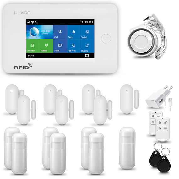 Bezprzewodowy alarm GSM + WiFi - system alarmowy HUXGO z aplikacją TUYA - zestaw alarmowy HXA006 2G B R7D7 PS z syreną przewodową