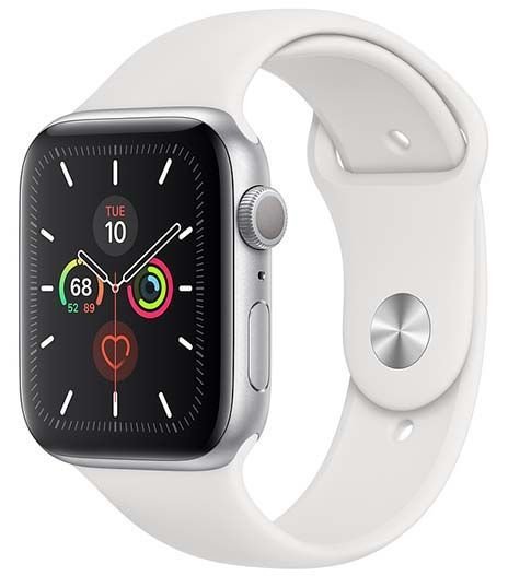 Smartwatch Apple Watch Series 5 44mm GPS aluminium w kolorze srebrnym z paskiem sportowym w kolorze białym